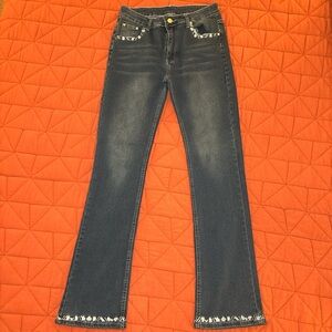 Floral Embroidered Blue Women's Jeans